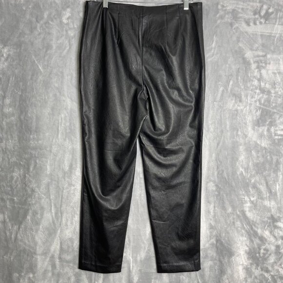 New Express Pants Black Womens 12 High Waisted Faux Leather Pleated‎ Vegan - Picture 3 of 12